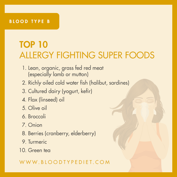 Top 10 Allergy Fighting Super Foods for Blood Type B