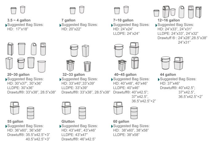 can liners trash bags buy amp save garbage bag size chart