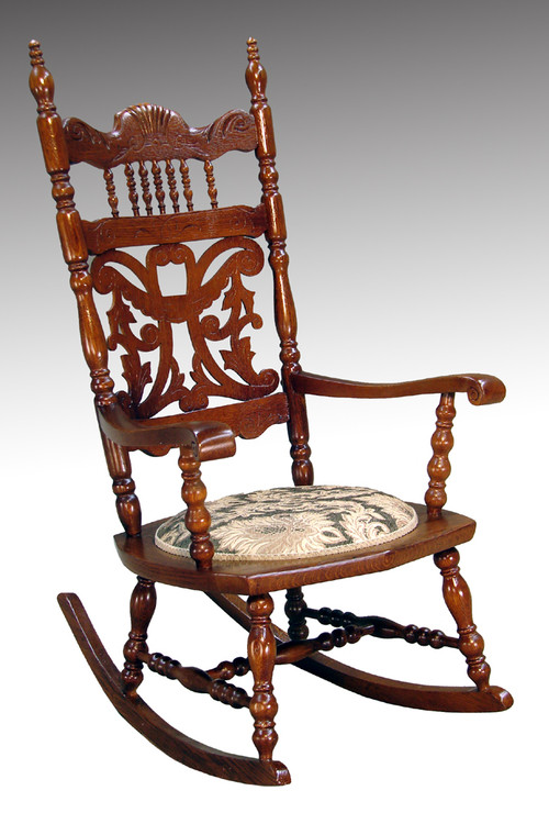 SOLD Antique Victorian Cutout Carved Oak Press Back Rocker **REDUCED Image 1 - SOLD Antique Victorian Cutout Carved Oak Press Back Rocker **REDUCED