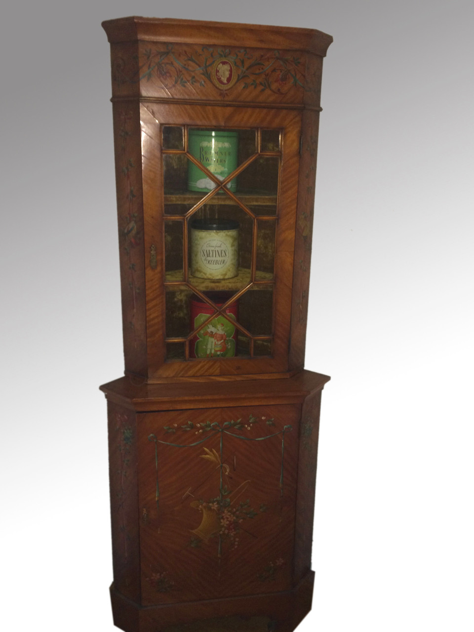 SOLD Decorated Period Corner Cupboard - Maine Antique Furniture Image 1 - SOLD Decorated Period Corner Cupboard - Maine Antique Furniture
