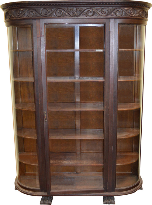 18252 Large Mahogany Carved China Closet - Maine Antique Furniture Image 1 - 18252 Large Mahogany Carved China Closet - Maine Antique Furniture