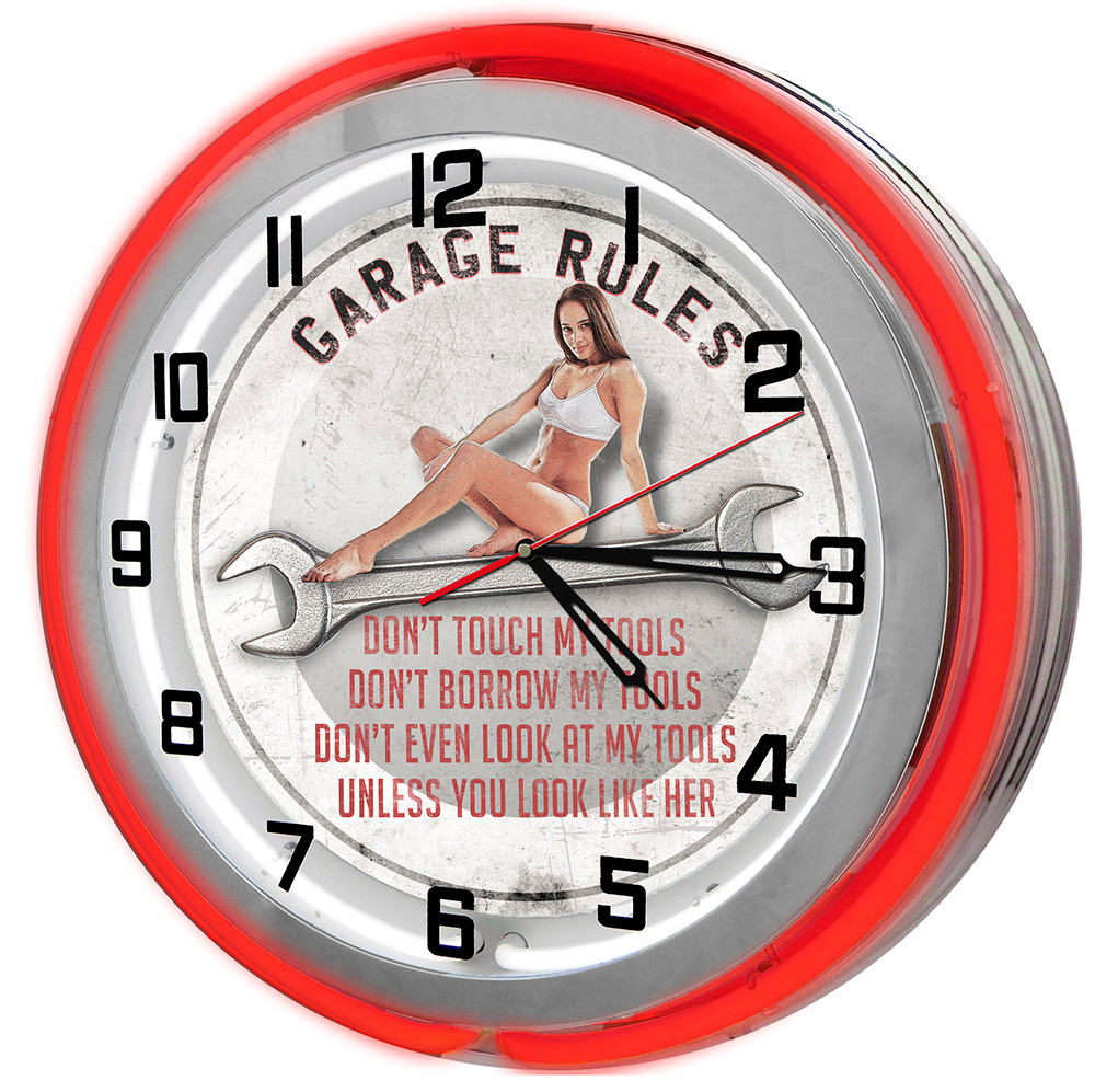 Garage Rules Neon Garage Clock