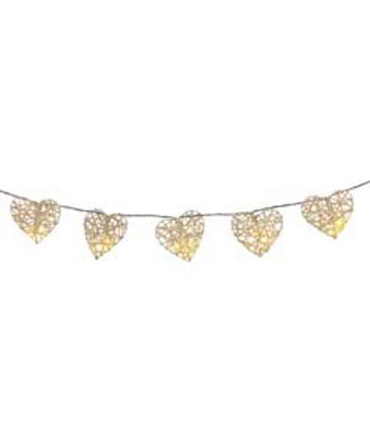 50 White Rattan Heart Shape LED lights - 7cm high - Battery Powered -wedding decorations ...