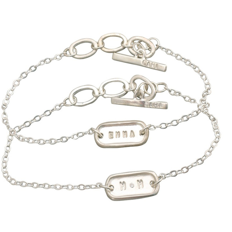 Tiny Link Bracelet with Sterling Silver Centerpiece and adjustable toggle clasp Personalized
