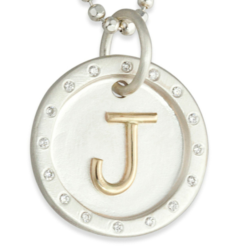 Large Chunky Discs with Raised 14KT Gold Letter and 16 Diamonds Personalized