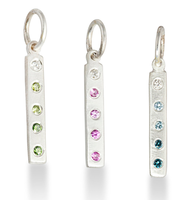 Skinny Tiny Bar with Colored Ombré Diamonds Silver or Gold