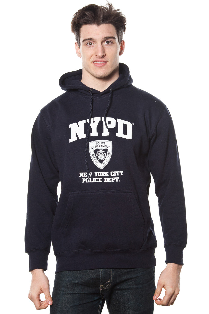 Adult NYPD Navy Pullover Hoodie with White Chest and Sleeve Print New