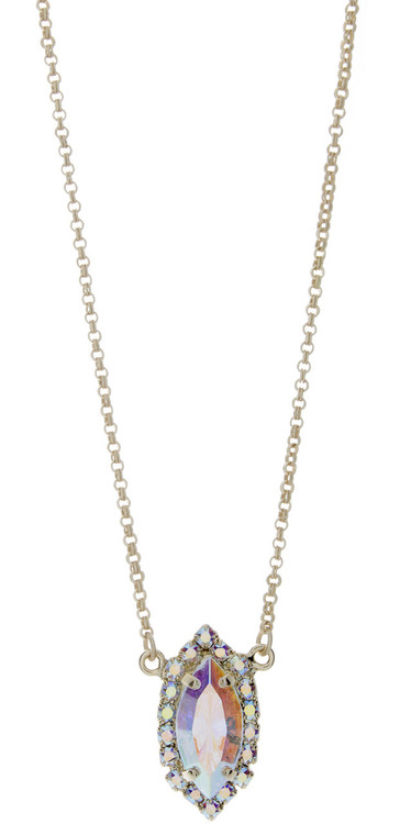 Navette Crystal Ab Necklace Goldtone