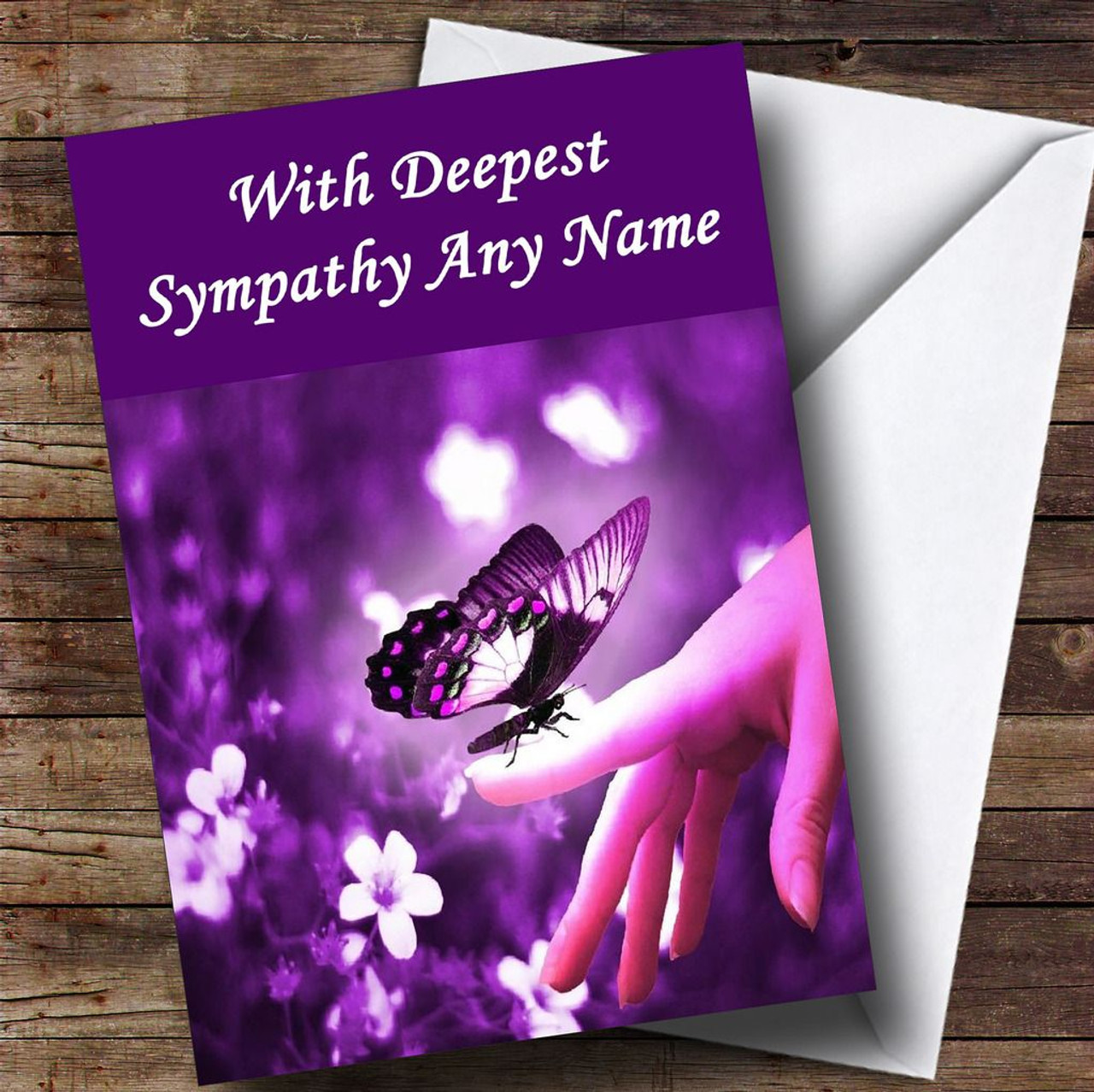 Purple Butterfly Personalised Sympathy / Sorry For Your Loss Card The