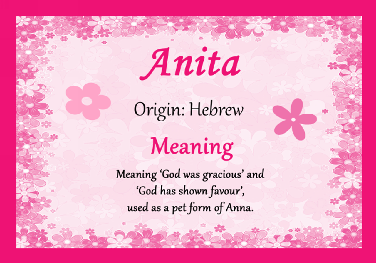 Anita Personalised Name Meaning Certificate The Card Zoo