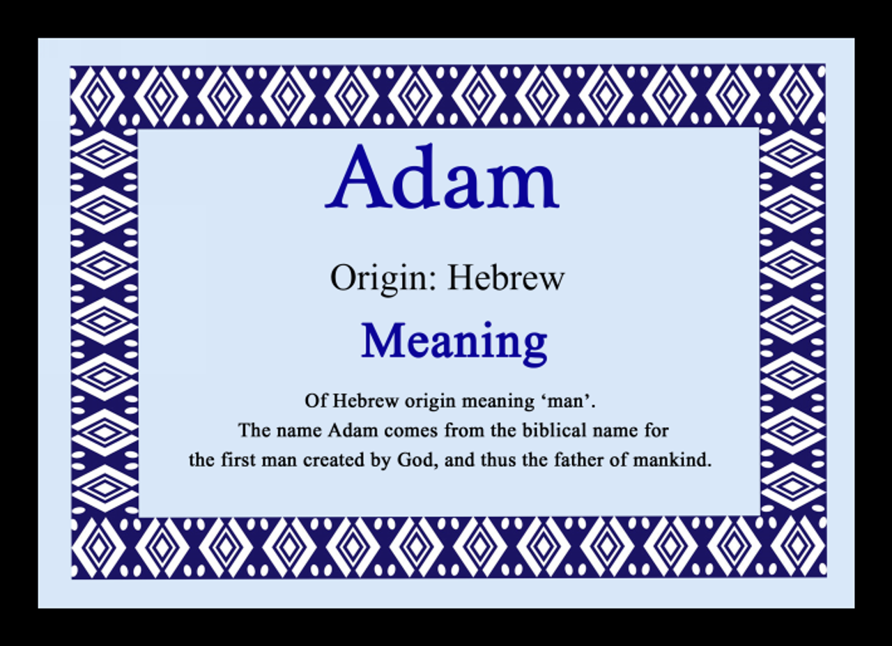 Adam Personalised Name Meaning Placemat The Card Zoo