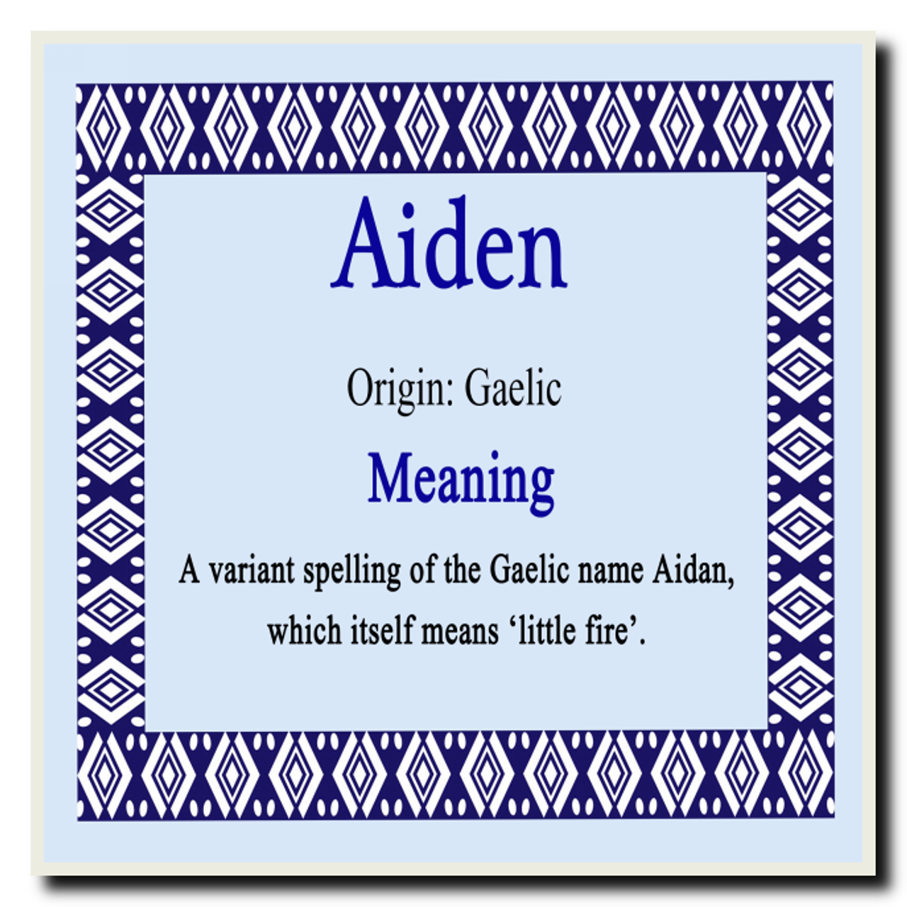 Aiden Personalised Name Meaning Coaster - The Card Zoo