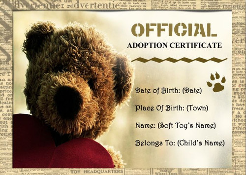 Bear Soft Toy Personalised Adoption Certificate - The Card Zoo