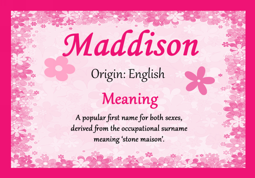 Maddison Personalised Name Meaning Certificate The Card Zoo