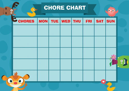 weekly chore rota task reward chart blue animals the animal chore chart