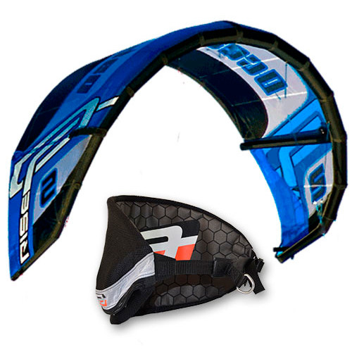 Ocean Rodeo React 2m SLE Trainer Kite with pack harness, control bar and lines.