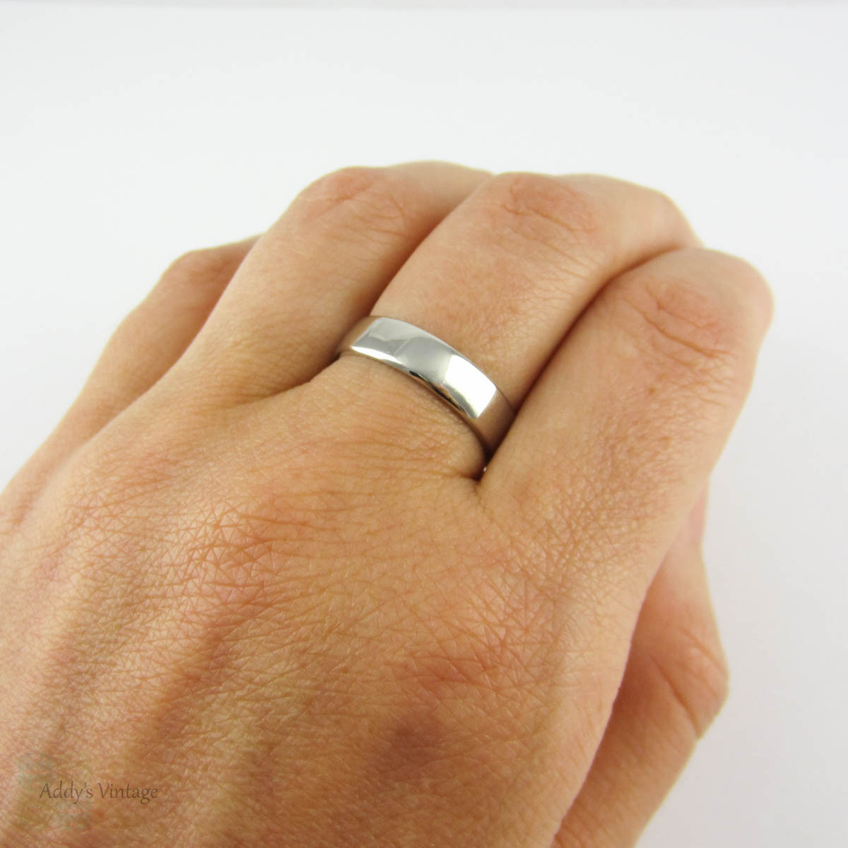 Vintage Men's Platinum Wedding Ring, 5mm Medium Width Wedding Band