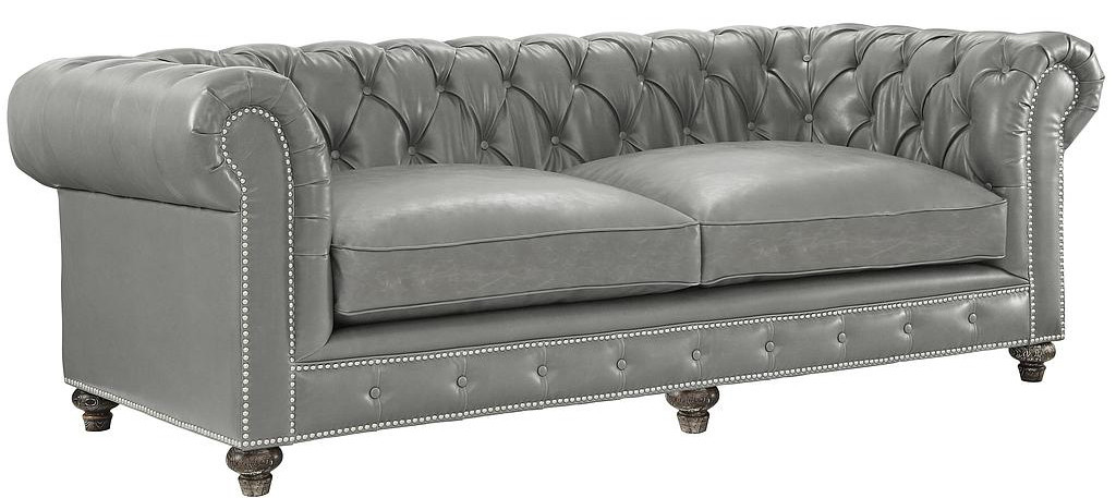 grey leather chesterfield sofa set