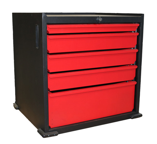 Five Drawer Modular Base Cabinet, Red with lock, without wheels