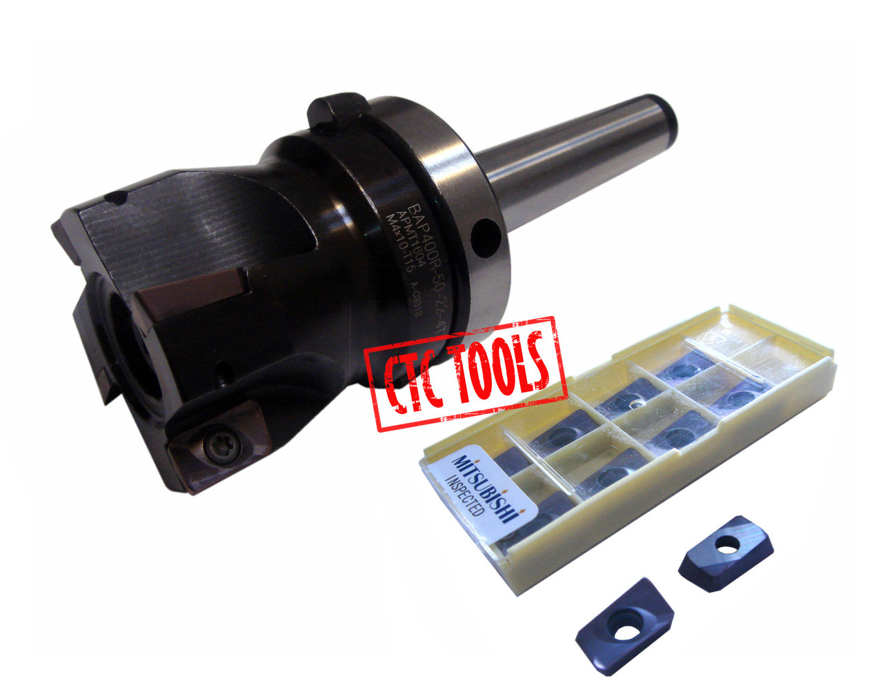 50 MM INDEXABLE FACE MILL, MT2 ARBOR & 10 PCS MITSUBISHI CARBIDE