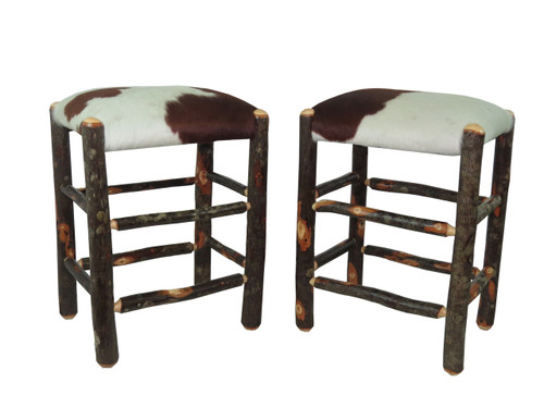 Set Of 2 Real Cowhide Rustic Hickory Backless Bar Stool 24 Hair Set Of 2 Real Cowhide Rustic Hickory Backless Bar Stools 24 Hair On Hide