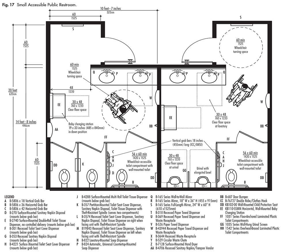 2 stall ada bathroom layout