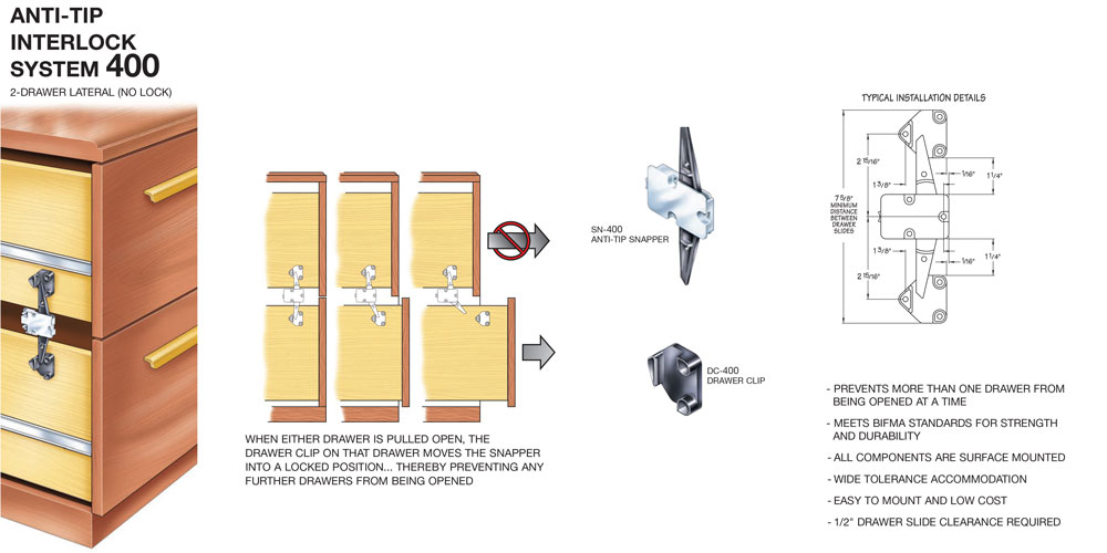 Timberline System 400 System Antitip for Heavy Drawers