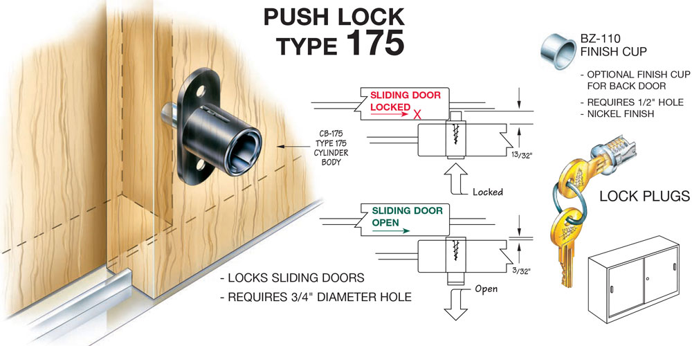 Timberline Push Button Locks Type 175 for Bypass Doors
