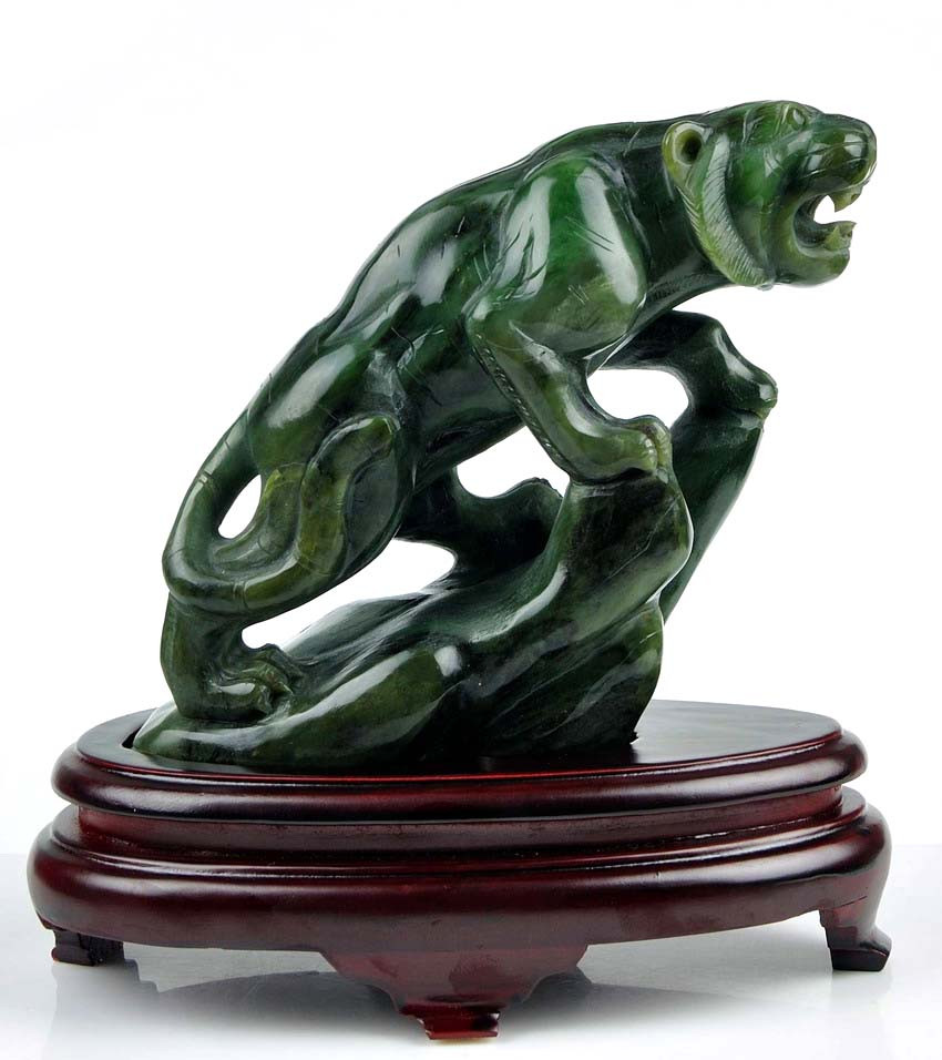 Natural Green Nephrite Jade Tiger Statue / Carving / Sculpture J026095