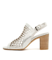 VIKKI Heeled Sandals in Silver Crackle Leather