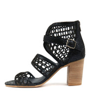 VANAS Heeled Sandals in Navy Crackle Leather 