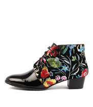 TANKERM Lace-up Boots in Bright Floral/ Black Patent Leather