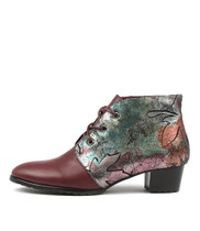 TANKERM Lace-up Boots in Burgundy/ Peacock Print Leather