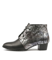 TANKERM Lace-up Boots in Black/ Pewter Print Leather
