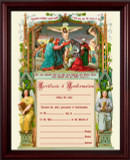 Traditional Confirmation Sacrament Certificate with Crucifixion in Cherry Frame