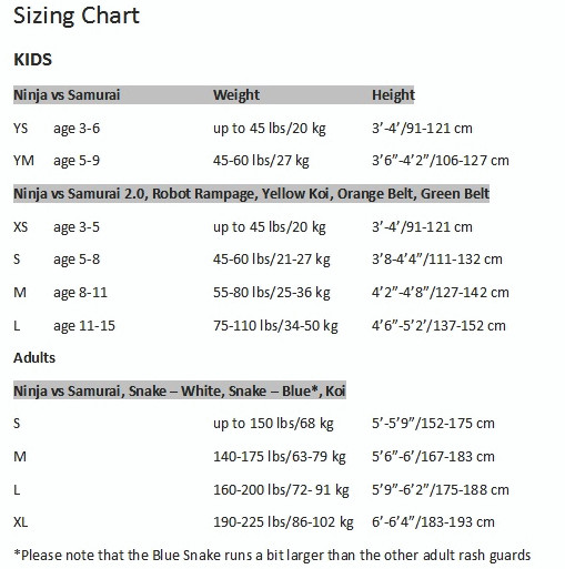 kozamurai ninja vs samurai rashguard the jiu jitsu gameness size chart