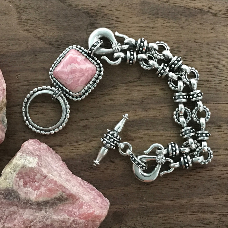 Rhodochrosite and Silver bracelet by Bowman Originals