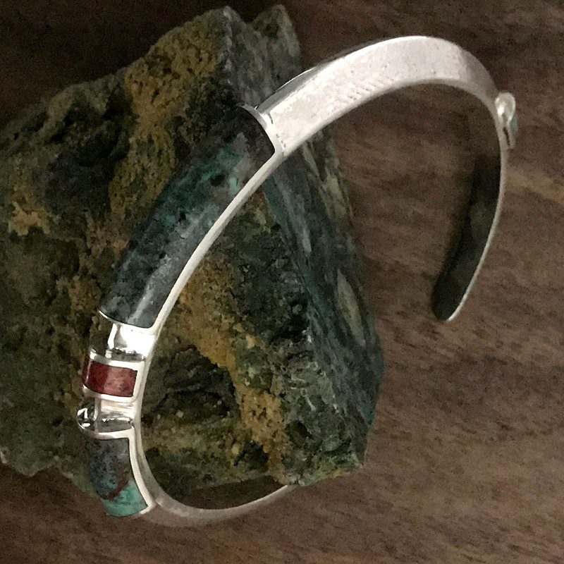 Cuff Bracelet, Organic Silver, Chrysocolla, Turquoise