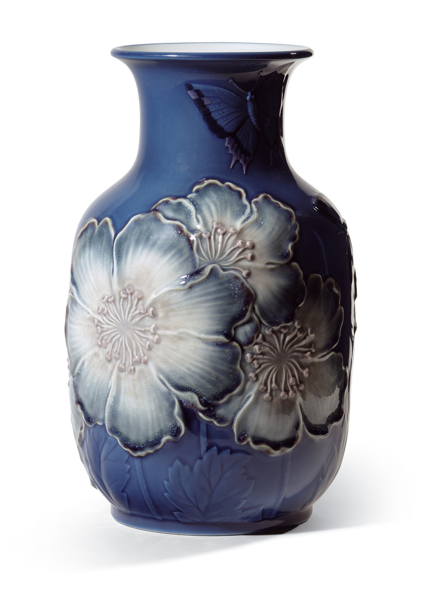 LLADRO POPPY FLOWERS TALL VASE (BLUE) (01008649 / 8649)