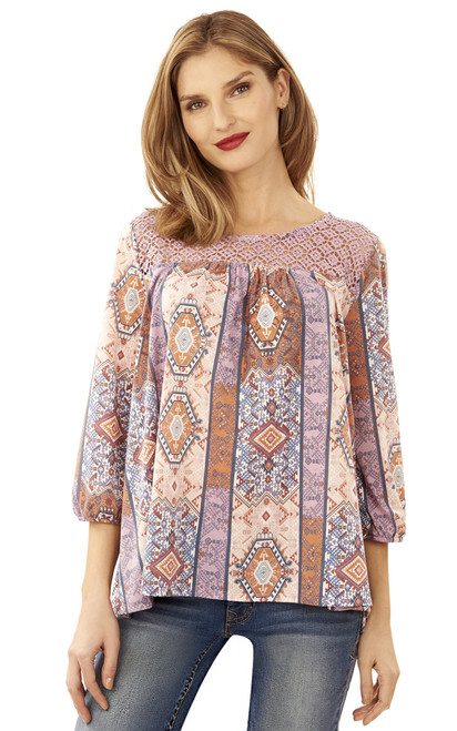 Printed Knit Swing Top In Lilac