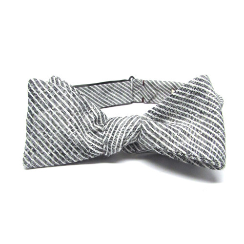 Grey & White Stripe Bow Tie