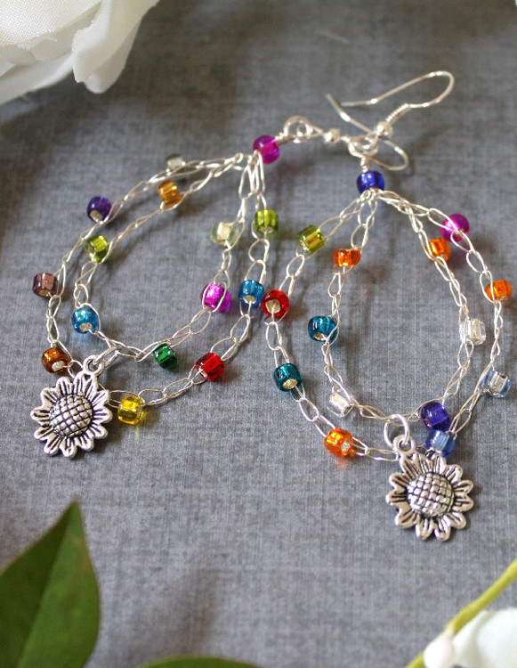 Crochet Wire Beaded Hoop Earrings