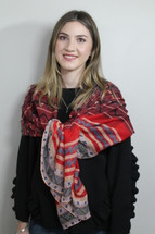You will ♥ this  Super Soft Chiffon/Voile Scalf
 
Drapes beautifully - will enhance any outfit
You can wear in lots of different ways 
In this lovely  Red  pattern 

