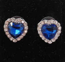 Dark Blue Austrian Crystal Heart Earrings