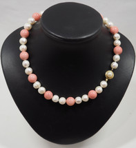 Coral and White Pearl Necklace