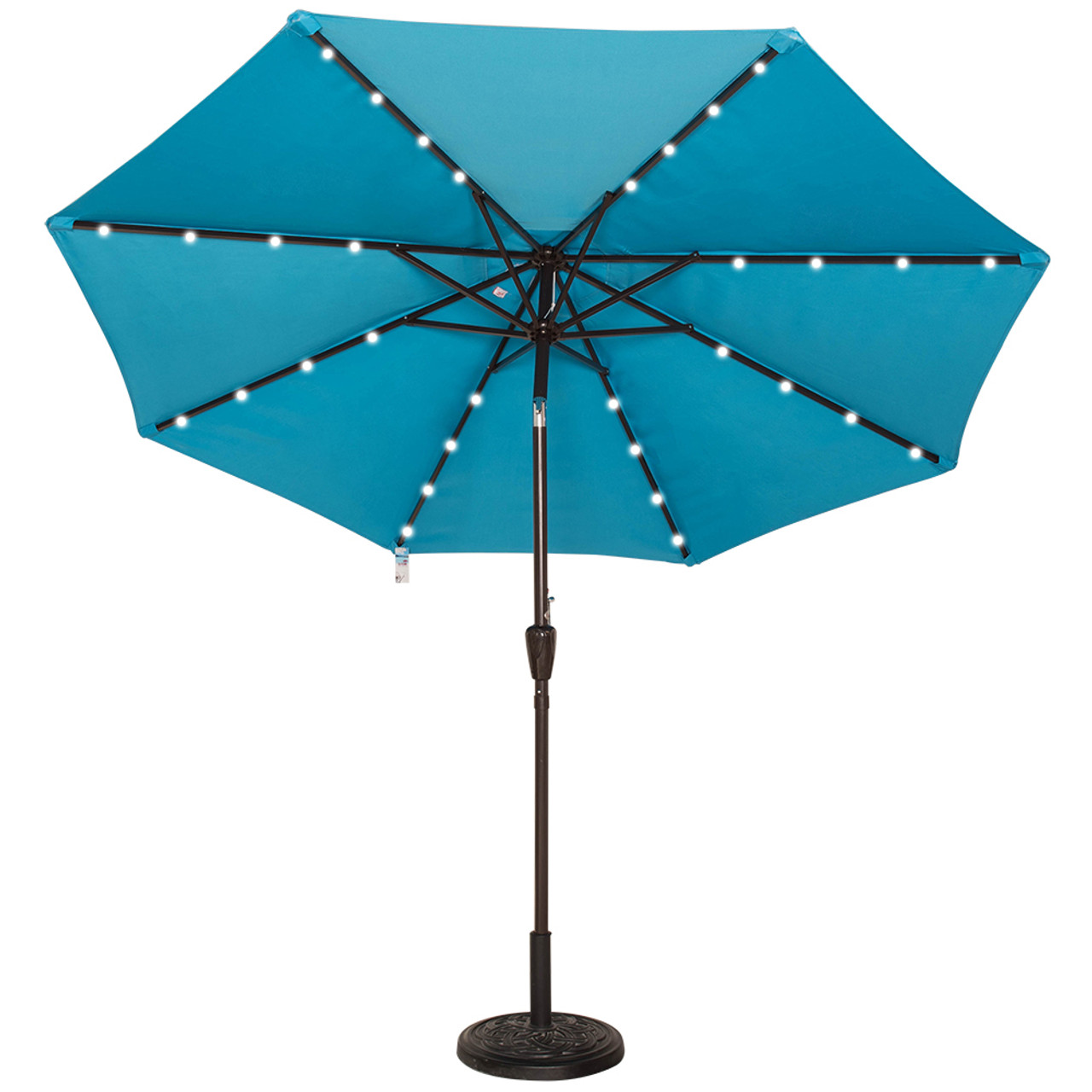 Solar Powered 32 LED Lighted Outdoor Patio Umbrella with Crank and Tilt, 9 Feet Blue