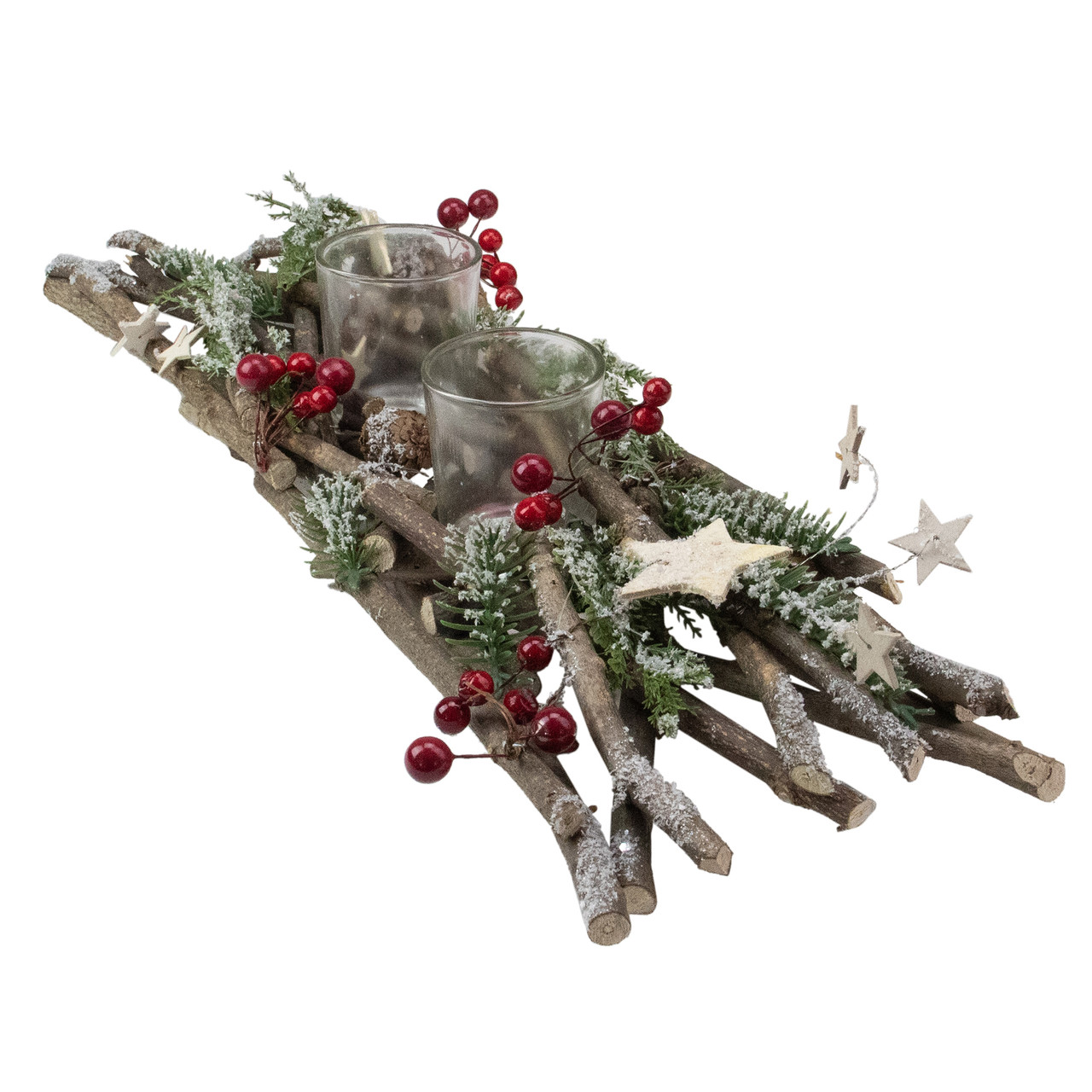 18 Decorative Bundle of Twigs with Berries and Stars Votive Candle