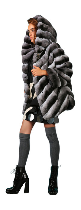 Luxury Chinchilla fur coat Hooded Luxury Chinchilla fur coat Hooded
