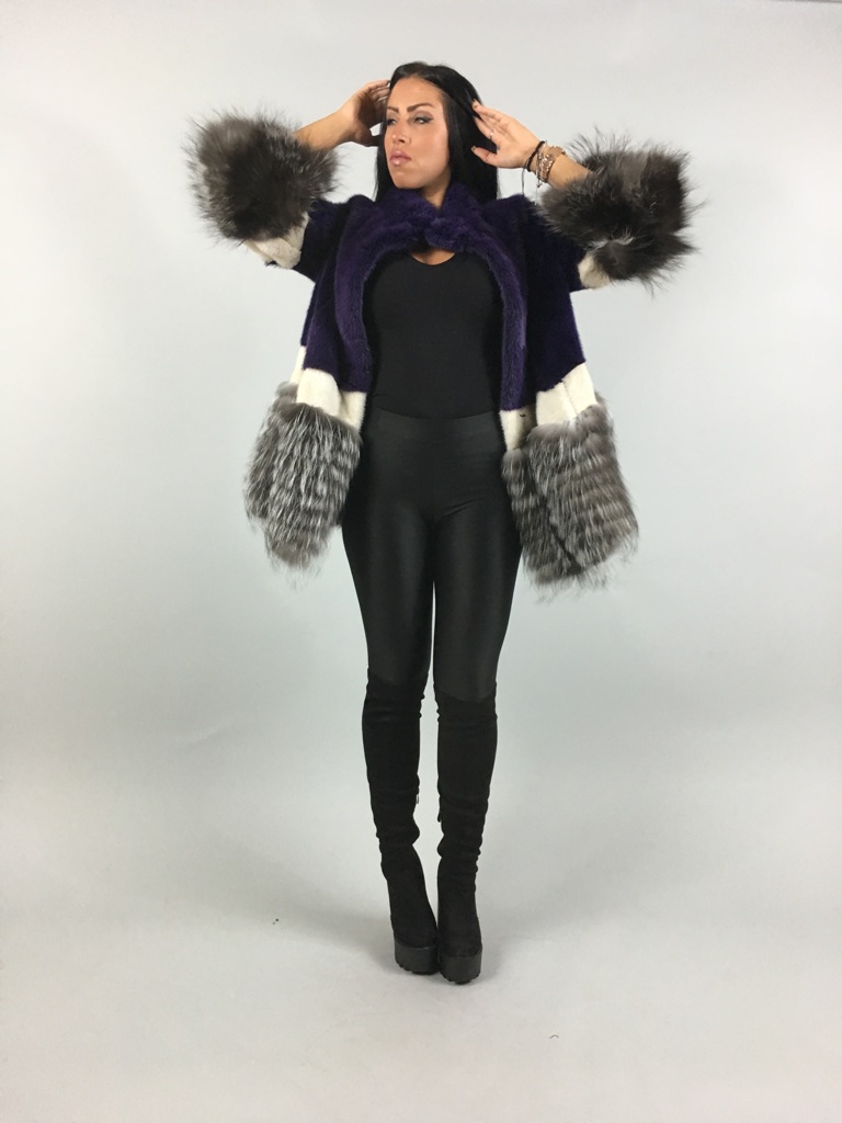 violet mink fur coat with silver fox fur and cuffs violet mink fur coat with silver fox fur and cuffs haute couture