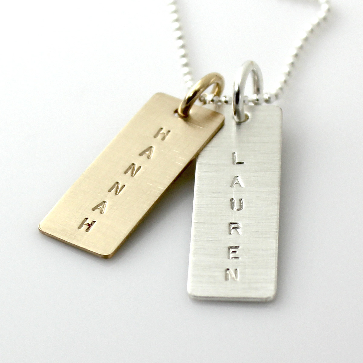 Mixed Metal Name Tag Necklace Varied Length, Long Silver